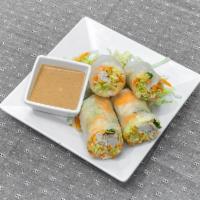 A3. Fresh Summer Spring Rolls · 2 pieces. Rolls stuffed with shrimp, chicken, crispy vegetables and noodles. Gluten free.