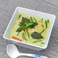  C1. Green Curry · Green curry, red & green bell peppers, and green beans with sweet basil.
