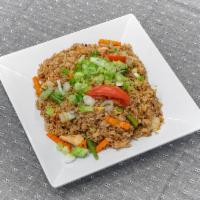 R1. Thai Fried Rice · Egg, onion, carrot, green bean, and tomato with scallion.
