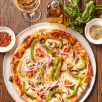 Pizza Primavera · San Marzano Tomato sauce, imported buffalo mozzarella, onion, green pepper, mushroom and fre...