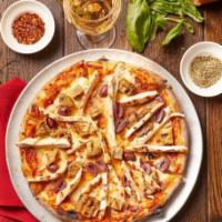 Pizza Siciliano · San Marzano tomato sauce, imported buffalo mozzarella, grilled chicken, roasted eggplant& ka...
