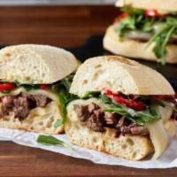 Grilled Angus Steak Sandwich · Grilled Angus steak with mozzarella cheese, lettuce, tomato and mayonnaise served with Frenc...