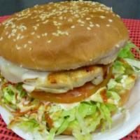 Regular Chicken Burger + Fries · Grilled chicken burger and  fries.