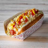 Perro Peq Colombiano Hot Dog · Small sausage and pineapple sauce. Includes mozzarella cheese, home-made sauce and crushed p...