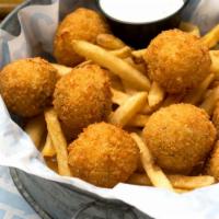 Great Balls of Fire · Scratch made with crab, seafood, cream cheese, jalapeños, with fries and ranch.