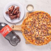 Family Deal · 1 Large pizza 3 toppings, 10 Buffalo wings and 2 liter soda.
