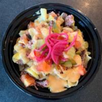 Loaded Cheeseburger Mac · Grilled Angus beef patty, American cheese, pickled red onion, tomatoes, pickles, signature s...