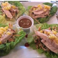Thai Lettuce Wrap · Lettuce, marinated chicken, ponzu, pico de gallo.