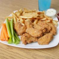 8 Piece Party Wing Combo · Served with fries, slaw, 16 oz. soft drink, choice of flavor and dip sauce.