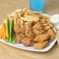 10 Piece Party Wing Combo · Served with fries, slaw, 16 oz. soft drink, choice of flavor and dip sauce.