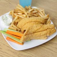 2 Piece Catfish Combo · Served with fries, slaw and 16 oz. soft drink.