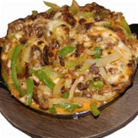 Alambre · Sauteed onions, green peppers, Mexican sausage, ham and melted cheese. Choice of roasted por...