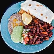 10. Adobada plate · Delicious adobada meat (marinated pork) platter garnished with pico de gallo, shredded chees...