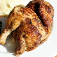 Rotisserie Chicken Quarter · Quarter of Wood Fired 24 Hour Marinated Chicken in Garlic, Citrus, Herbs and Spices
