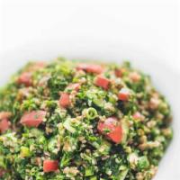Tabouli Salad · Parsley based salad, with Tomatoes, Onions, Cracked Wheat, Lemon Juice and Olive Oil

*Price...