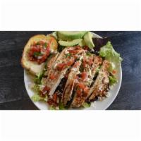 Acapulco Grilled Chicken Salad · Fresh salad greens topped with marinated grilled chicken, fresh avocado, shredded cheese and...