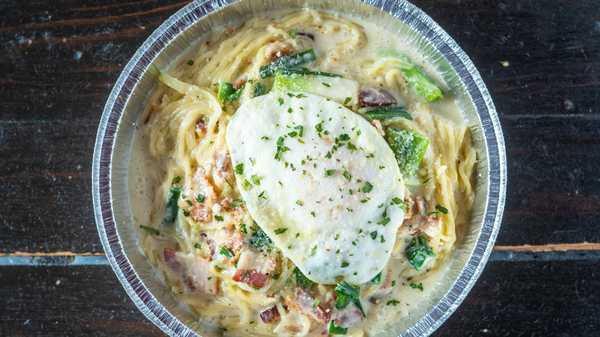 Carbonara Tteokbokki · Rice cakes In a bacon carbonara sauce.