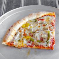 Sausage, Peppers & Onion Pizza · Sausage, roasted peppers, onion, tomato sauce & mozzarella.