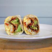 Egghead Avocado Burrito · 2  eggs, avocado, mozzarella cheese, hash browns inside and choice of meat.
