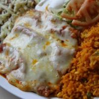 Enchiladas · 3 red or green enchiladas with choice of cheese or meat.