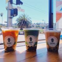 Boba - Classic  Black Milk Tea · 12 oz. Iced handpicked Black tea from Aroma.  Made with organic dairy. Choose sweetness leve...
