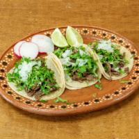 Regular Tacos · 3 Tacos with your choice of meat, fresh salsa, cilantro, onions and a side of chips.