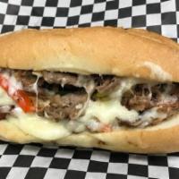 Philly Cheesesteak · Thinly sliced beef tossed with bell peppers ＆ onions, topped with melted provolone cheese on...