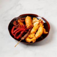 Pu Pu Platter (No Rice) · LARGE consist of: boneless spareribs, 2 egg rolls, 2 fried shrimps, 2 teriyaki beef, 4 chick...