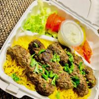 5. Beef Kabab with Rice · Specially marinated in a blend of Mediterranean spices, beef skewers are grilled over yellow...