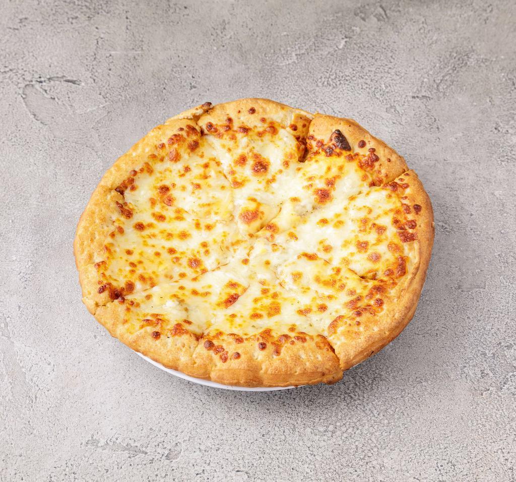 White Pizza · Topped with mozzarella, provolone, American cheese, oregano with a touch of oil and garlic and choice of crust.