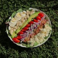 Cobb Salad · Spring Mix, Chopped Bacon, Diced Chicken Breast, Avocado, Cherry Tomatoes, Red Onions, Hard ...