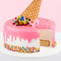 BIRTHDAY CAKE (PINK) · Birthday cake ice cream & vanilla sponge cake frosted in fresh cream, topped with candy-colo...