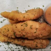 Cluckin’ Tenders · 4 Crispy chicken tenders with choice of dipping rooster sauce, BBQ, blue cheese, ranch. Choo...