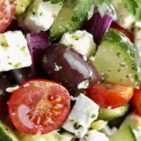 Mr. Greek Salad · Lettuce, tomato, cucumber, red onion, Greek olives, beets, pepperoncini, and feta cheese.
