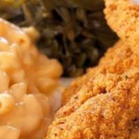 Southern Fried Catfish · 2 pieces. 2 fillets. Buttermilk fried golden brown served with 2 sides. 