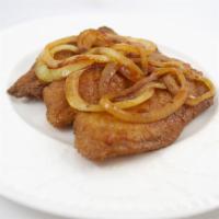 16. Pescado Empanisado · Breaded fish fillet with 2 sides and 2 torllias