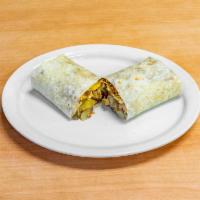 Chorizo Breakfast Burrito · Mild Mexican sausage, 2 egg, potatoes, beans