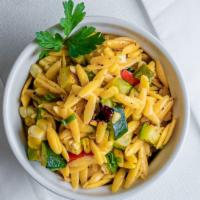 Roasted Vegetable Orzo · Vegan. Vibrant Orzo Pasta tossed with Fresh-cut 
Roasted Zucchini, Yellow Squash, Green, and...
