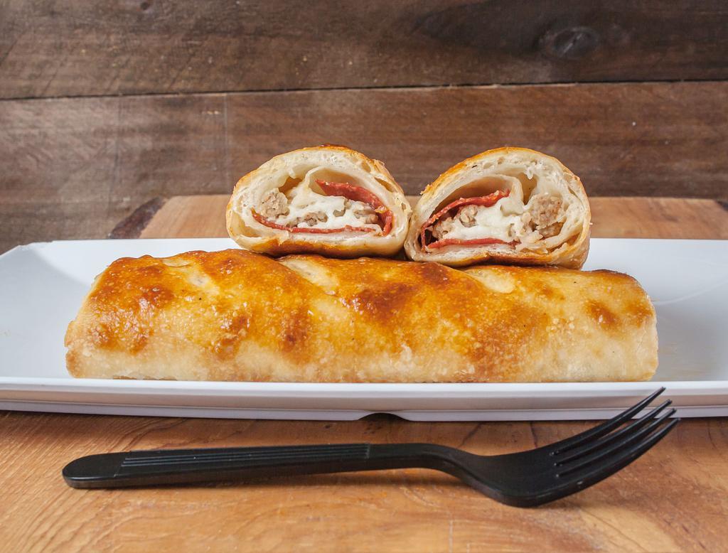 Sausage and Pepperoni Stromboli · All beef. Our freshest ingredients wrapped in our homemade dough with mozzarella.