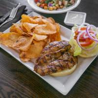 Grilled Chicken Sandwich · Marinated, charbroiled breast of chicken, served with lettuce, tomato, onion and your choice...