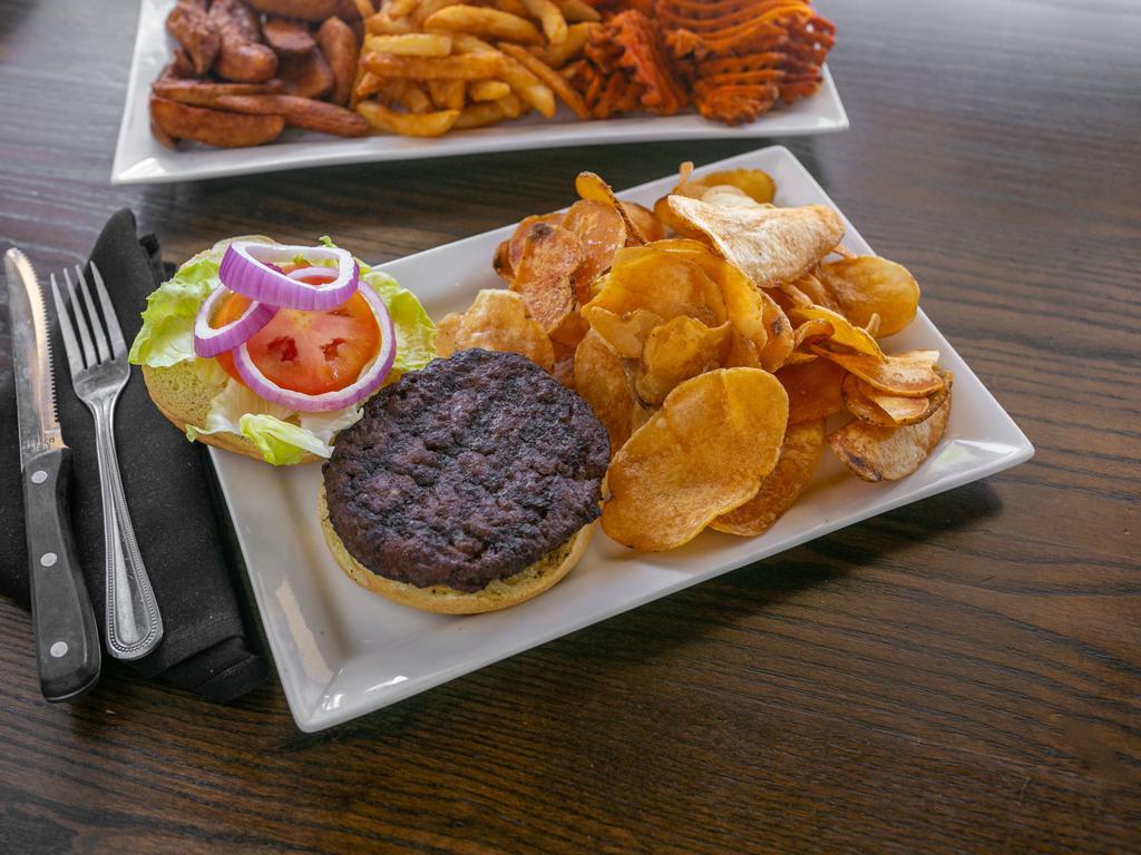 Classic Burger · 1/2 lb. certified Angus beef patty charbroiled and served on a potato bun, topped with lettuce, tomato, onion and your choice of cheese.