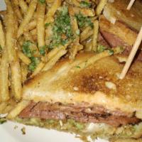 12. CK Pastrami Sandwich Combo · Pickles, mustard and grilled onions on Italian filone with side of coleslaw. With large frie...