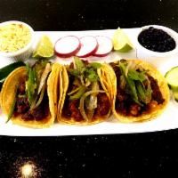 Tacos Campechanos Plate · Tacos campechanos plate is made up of a combination of three steak and Mexican chorizo, gril...