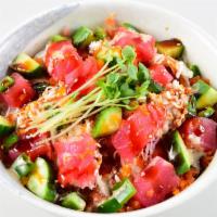 Tuna Lover Bowl · Tuna, sp tuna, crab meat, cucumber, jalapeno, masago, eel sauce, sesame creamy sauce and chi...