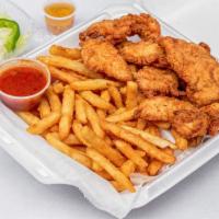 Fresh Chicken Finger Dinner · Fresh homemade breaded chicken tenders made to order. Served with french fries or rice and s...