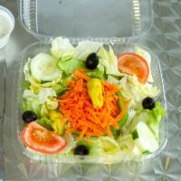 Garden Salad · Iceberg lettuce, cucumbers, tomatoes, green pepper, olives, carrots, pepperoncini. Made fres...