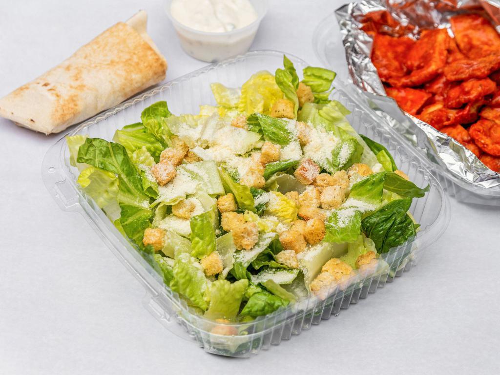 Caesar Salad · Romaine lettuce, croutons, and parmesan cheese. Served with side pita bread and your choice of salad dressing.