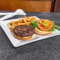 Burger · We grind our choice boneless chuck in house twice! Grilled and served with lettuce and tomat...