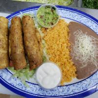 3 Piece Flautas · Chicken-filled and served with guacamole, sour cream and garnish.