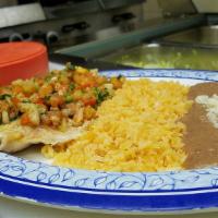 Tilapia Fillet · Tilapia, covered with sauteed tomatoes, onions, cilantro, jalapeno and lime juice, served wi...